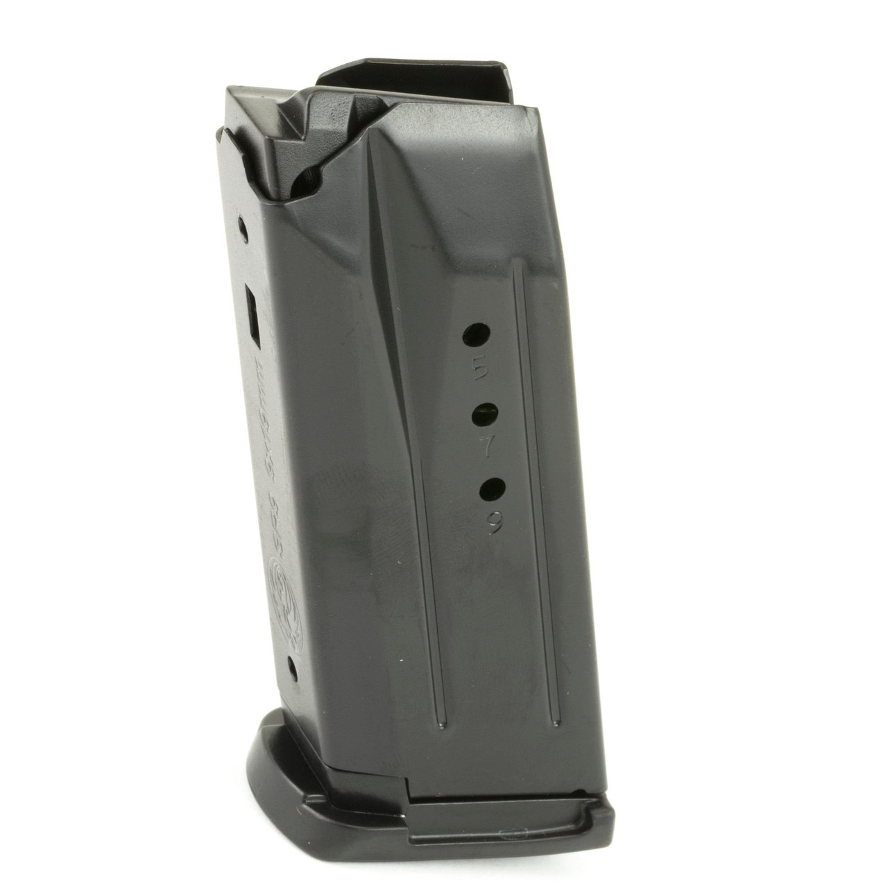 Ruger 90369, gun magazine with a matte black finish and capacity markings from 5 to 10.