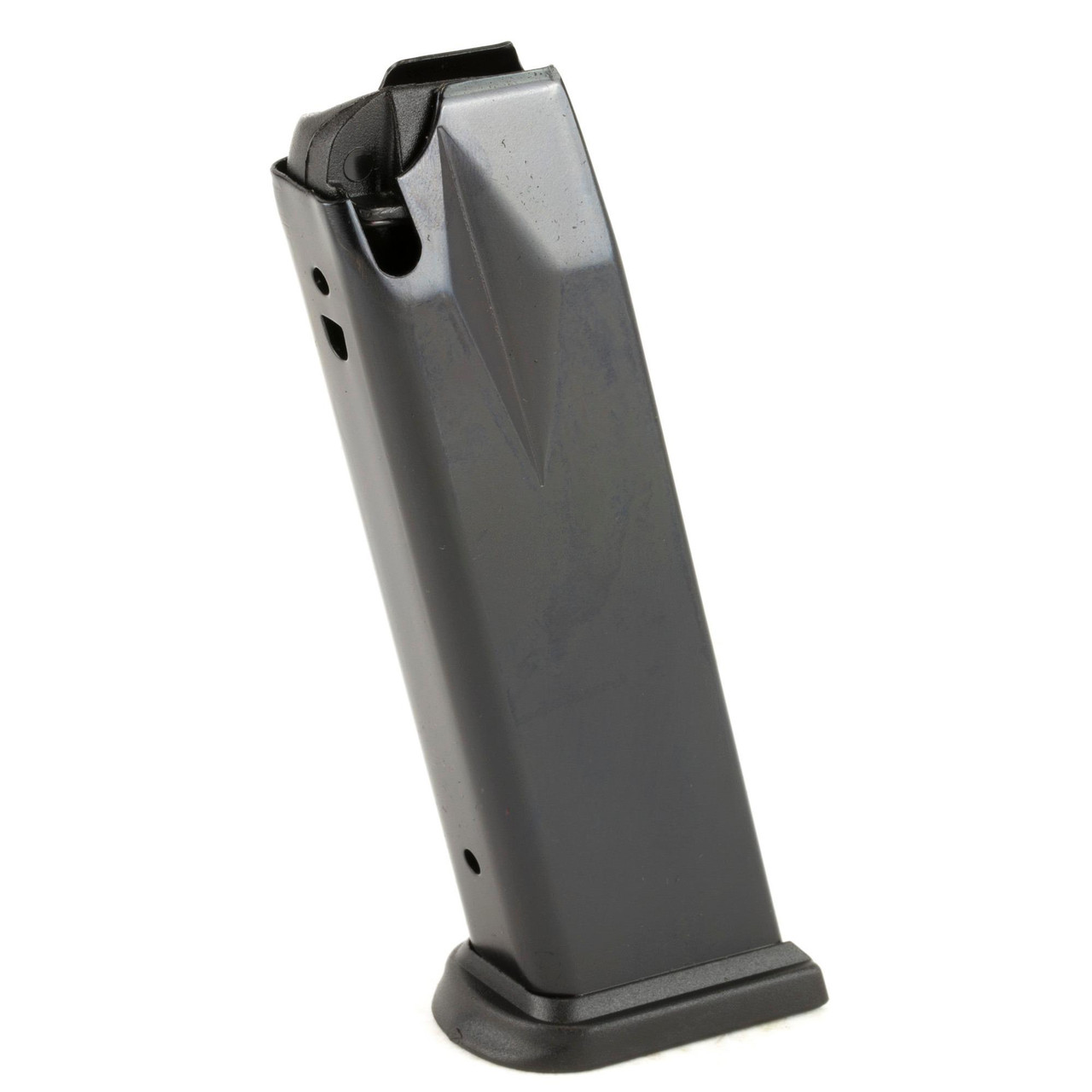 ProMag Industries SPR-A1, firearm magazine in black, metallic finish with a slightly angled top and a base plate for loading and unloading.