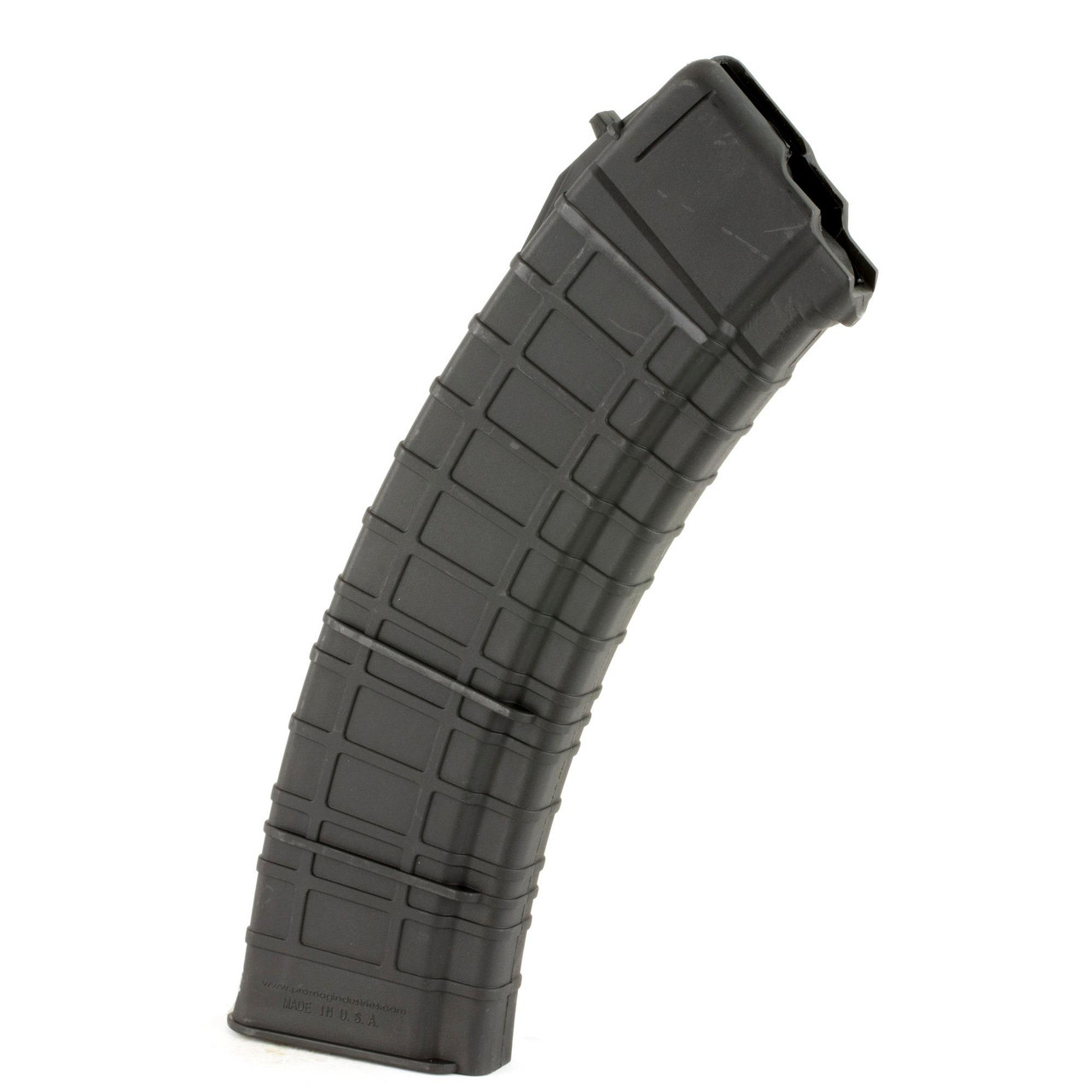 ProMag Industries AK-A18, tactical firearm magazine in black color with a durable polymer build and a textured surface for added grip.