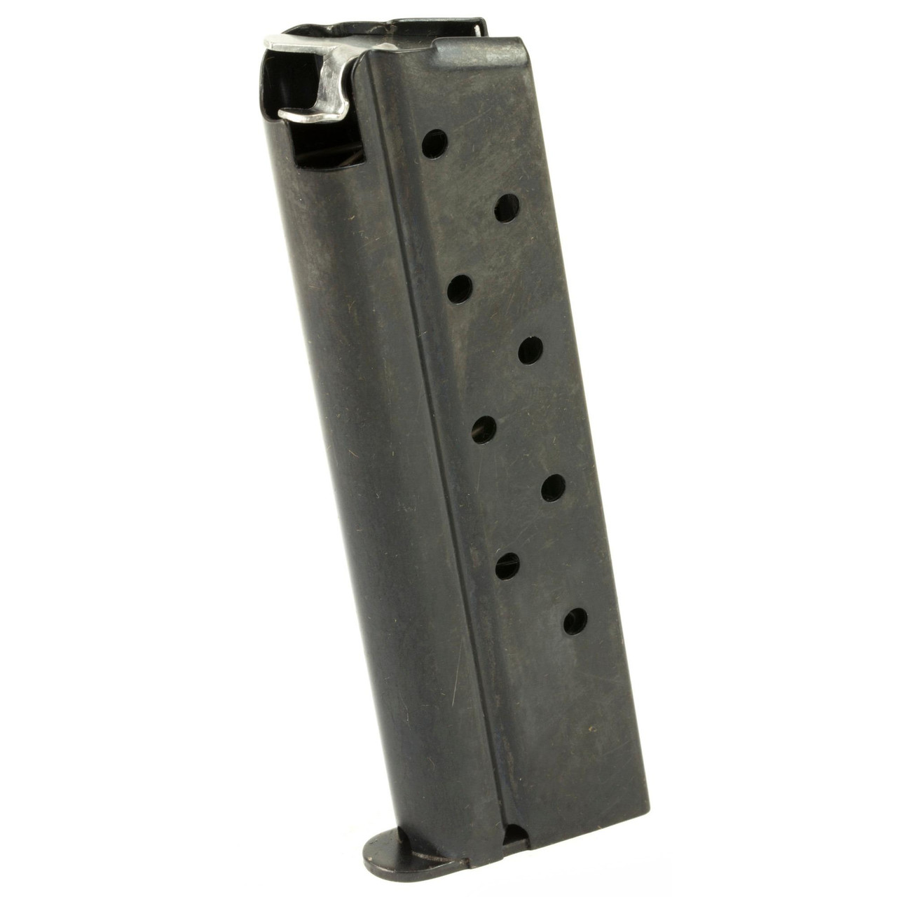 Springfield PI0927, a firearm magazine, black metal rectangular magazine with multiple holes on the side for loading capacity indication.