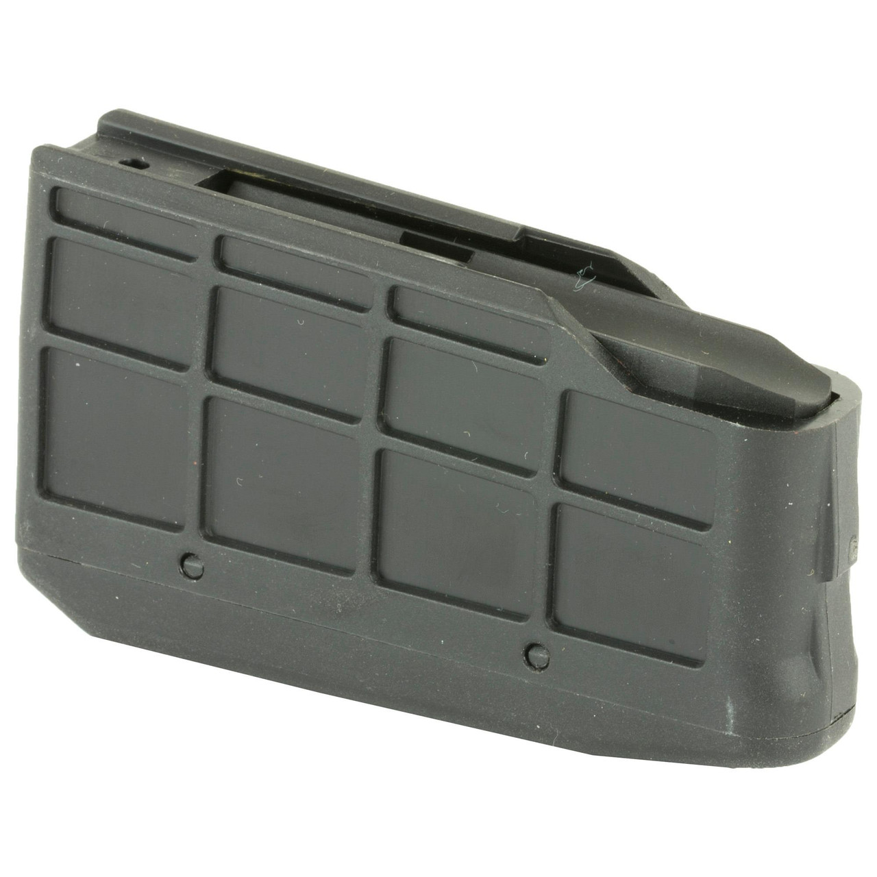 Tikka S5850372, a black tactical magazine with a ribbed grip surface and a curved design suitable for feeding ammunition into a firearm.