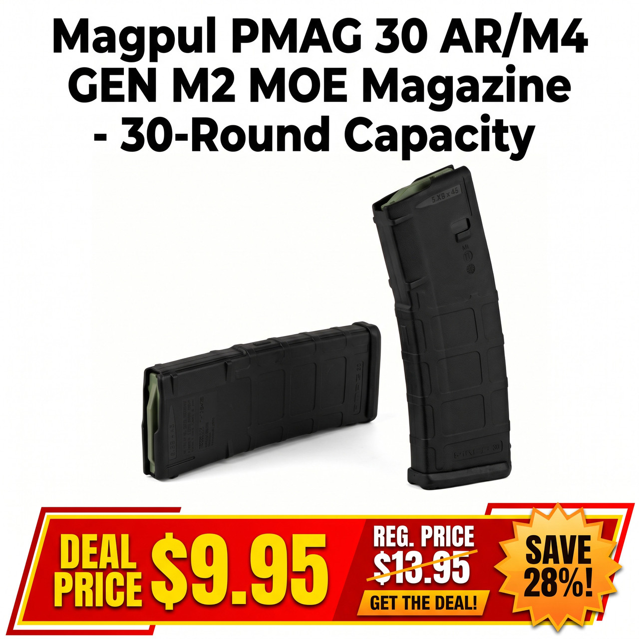 Magpul PMAG 30 AR/M4 GEN M2 MOE Magazine - 30-Round Capacity, Durable Polymer Construction - MAG571-BLK