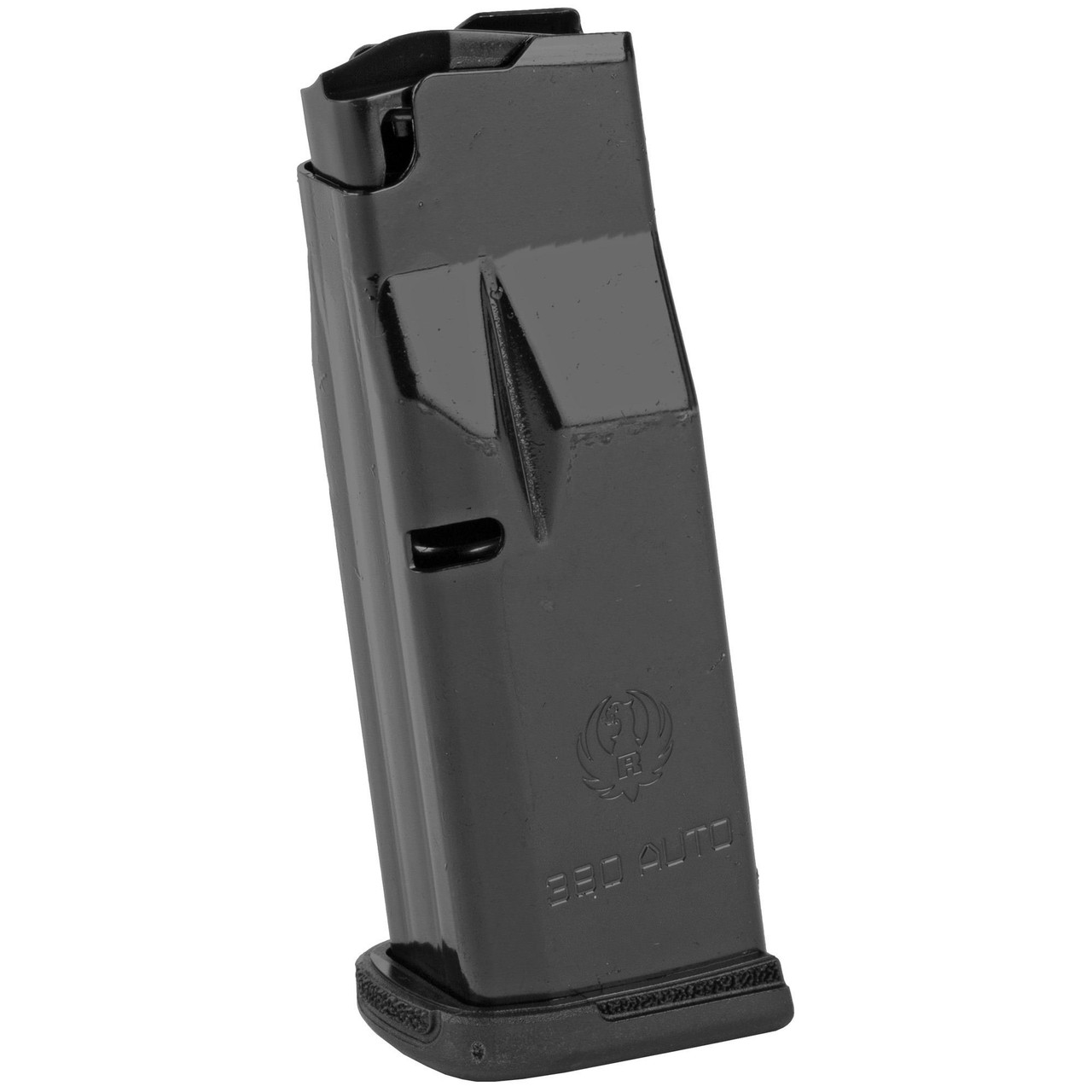 Ruger 90733, firearm magazine in black color with the Ruger logo and 380 Auto marking on it.