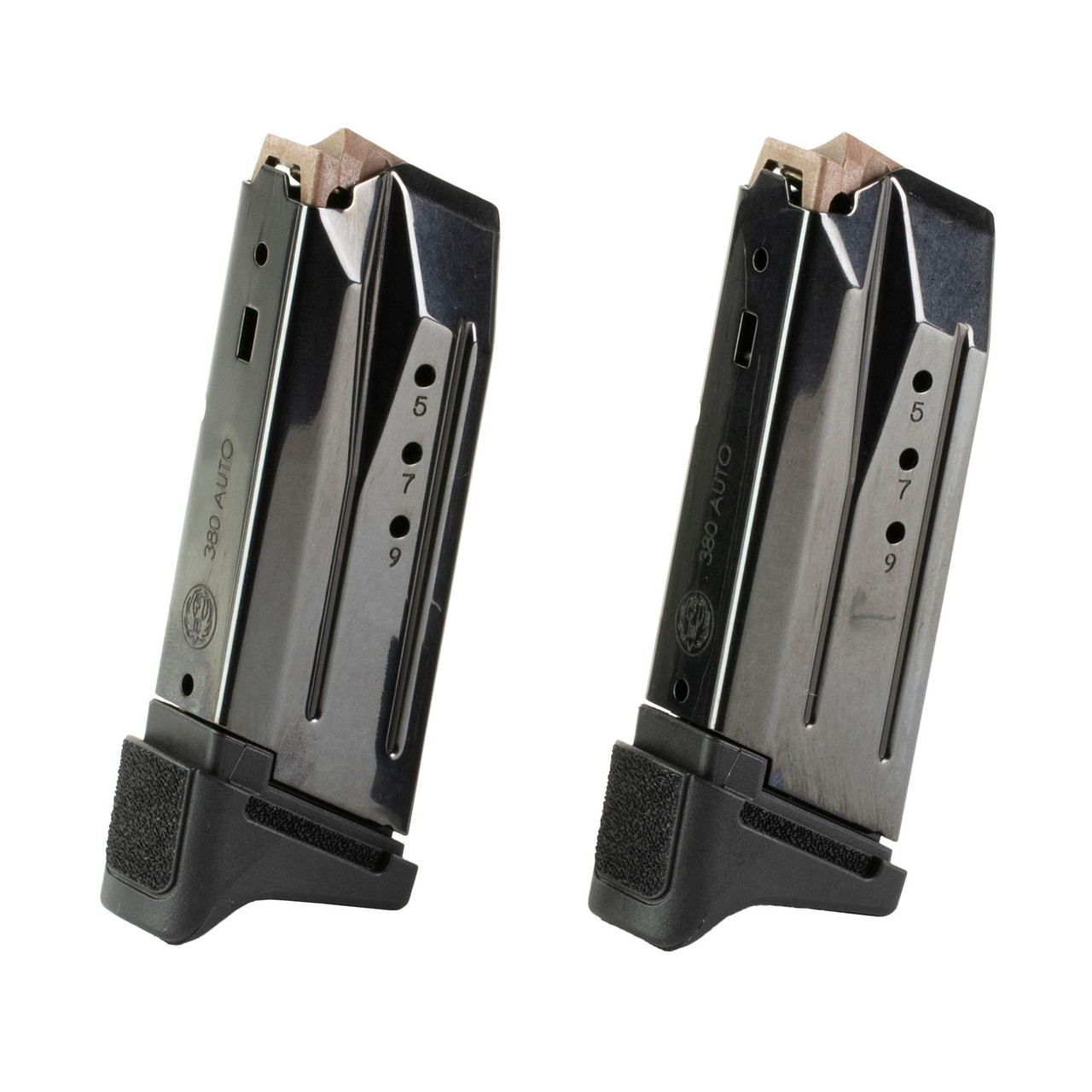 Ruger 90729, firearm magazines designed for semi-automatic pistols with metallic bodies and black base plates.