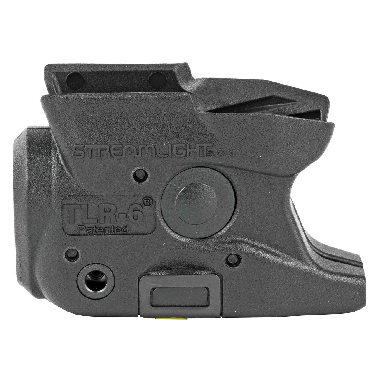 Streamlight 69273 Subcompact Pistol Light with LED Illuminator and Laser for M&P Shield 9&40, 100 Lumens, Serialized Polymer Construction - close-up of the compact black tactical light mounted on a firearm