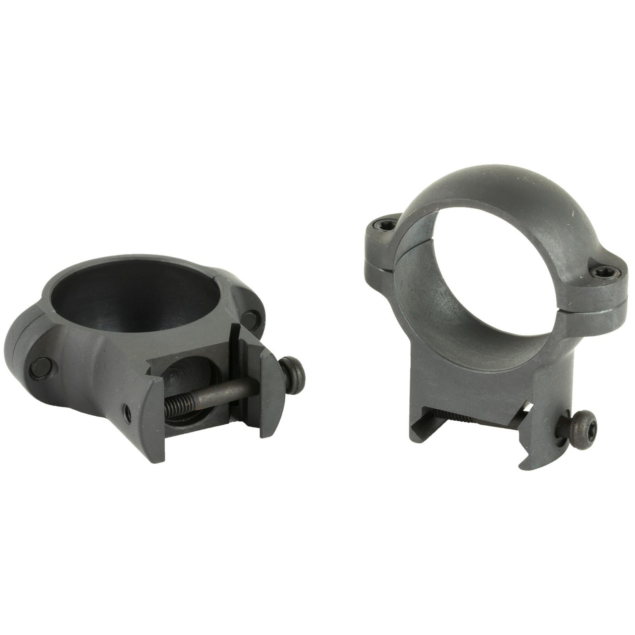 Burris Optics 420531 Signature Rings, heavy-duty steel construction with Pos-Align inserts for stability and precision, shown in a close-up image of two firearm scope rings.