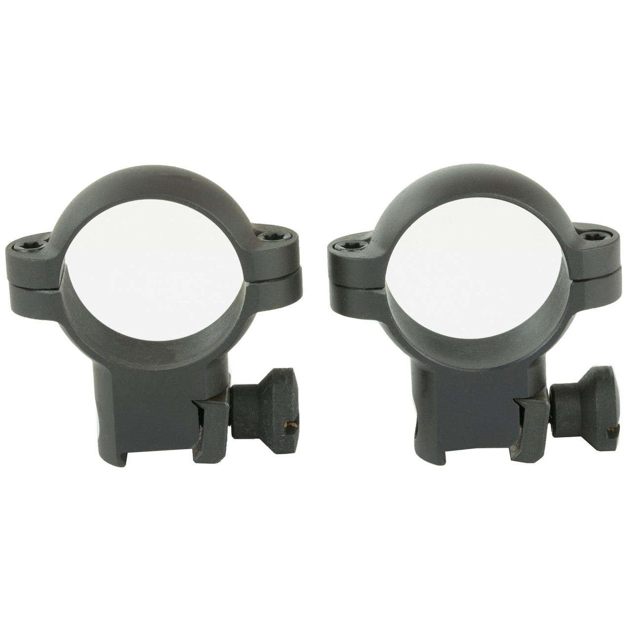 Burris Optics 420076 Rimfire & Airgun Mounting Rings - Premium .22 Receiver Accessories for Reliable Performance, pair of black scope rings with adjustable screws for mounting optics to rimfire and airgun receivers.