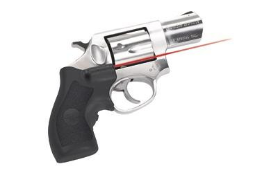 Crimson Trace Corporation Crimson Trace LG-111 Lasergrips for Ruger SP-101, installed on a silver revolver, showcasing superior ergonomics and tactical precision.