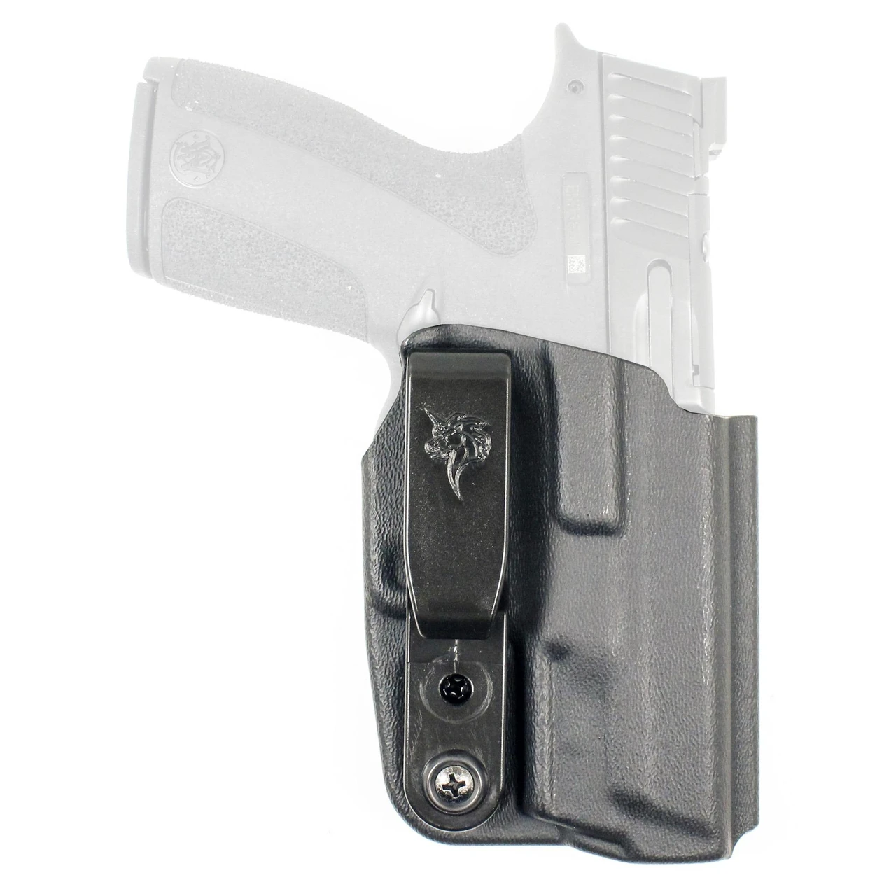 DeSantis Gunhide Slim-Tuk IWB Holster for S&W M&P Shield X, ambidextrous Kydex holster with tuckable clip and unicorn emblem, designed for concealed carry.