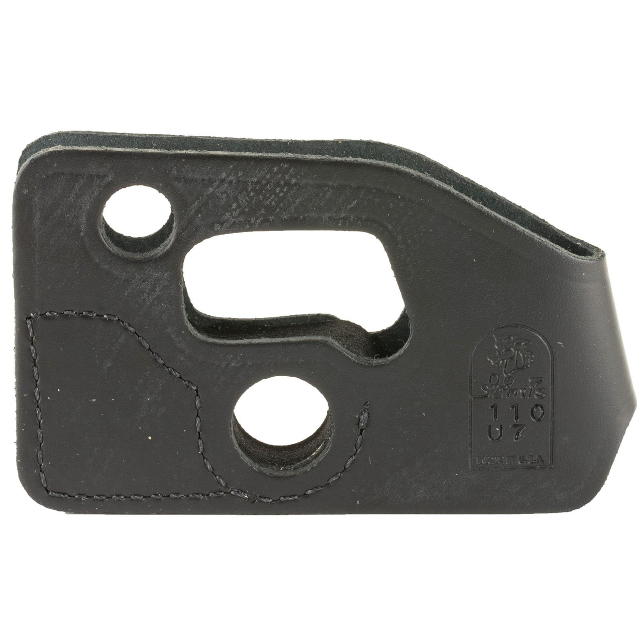 DeSantis Gunhide Pocket Shot #110BJU7Z0 - Ambidextrous Concealment Holster Wallet for 380 and 32 Autos, black leather rig with multiple holes for gun securely held, designed for concealed carry.