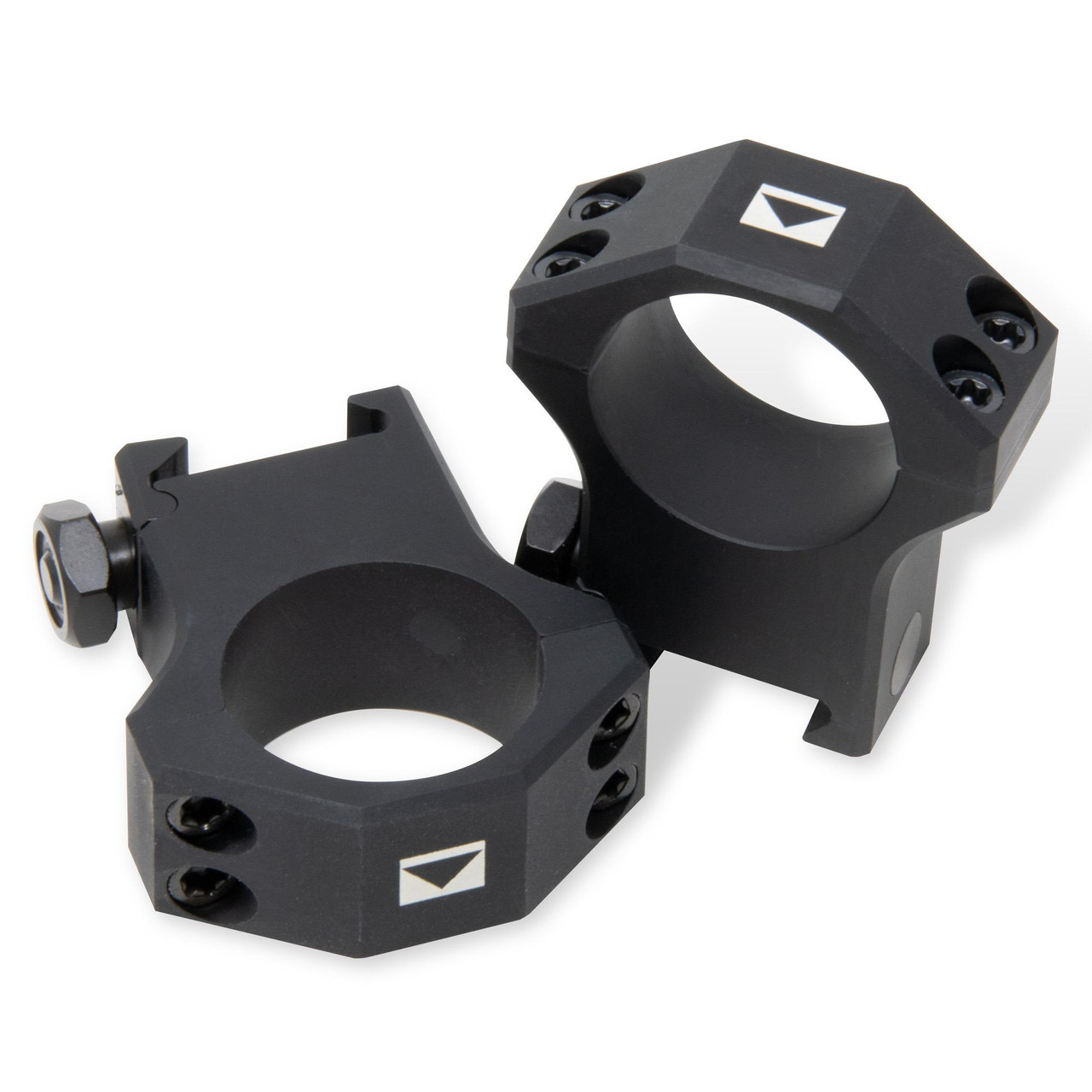Steiner 5962 T-Series High Scope Rings - Precision 30mm Scope Mounts for Picatinny Rail, black scope rings with a robust design and mounting screws for secure attachment.