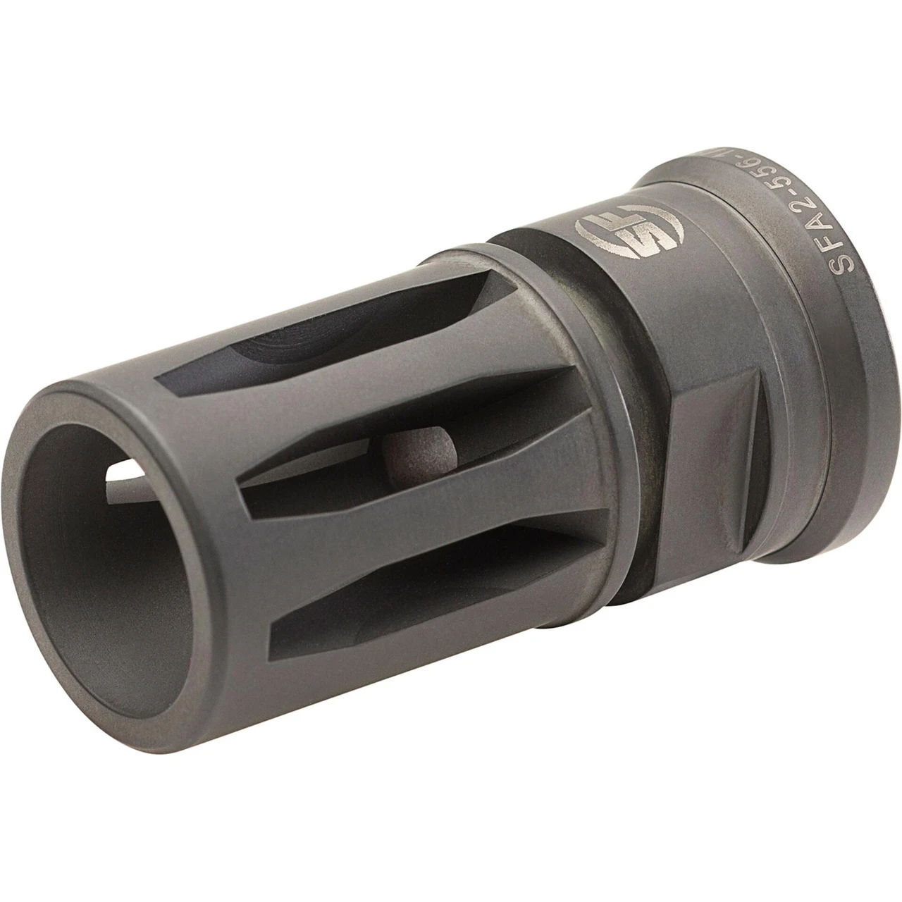 Surefire SFA2-556-1/2-28 Closed-Tine Adapter for Blank Firing & SOCOM Suppressors - Precision Machined 1/2X28 Muzzle Device, black polymer construction with a closed-tine design and threaded end for firearm muzzle attachment.