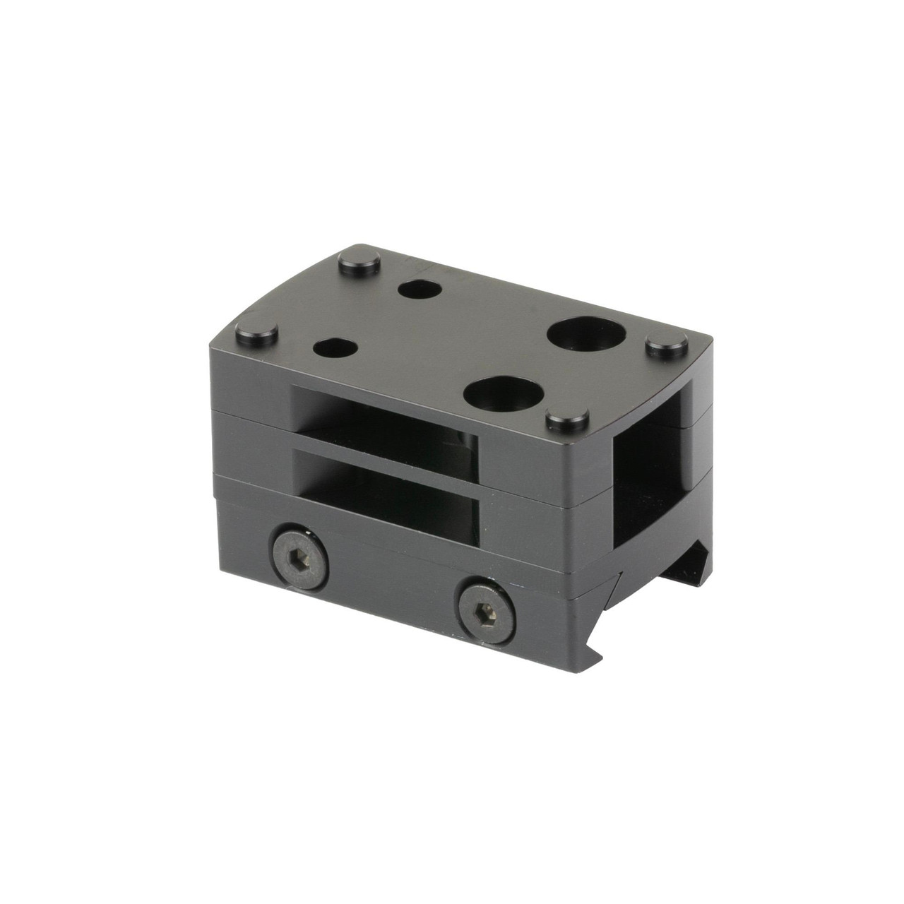 Shield Sights MNT-PICA-ALI-SMS-RMS Adjustable Height Picatinny Mount for Firearm Precision - Robust Aluminum Construction, shown as a sturdy black mount with adjustable height settings and screw fasteners.