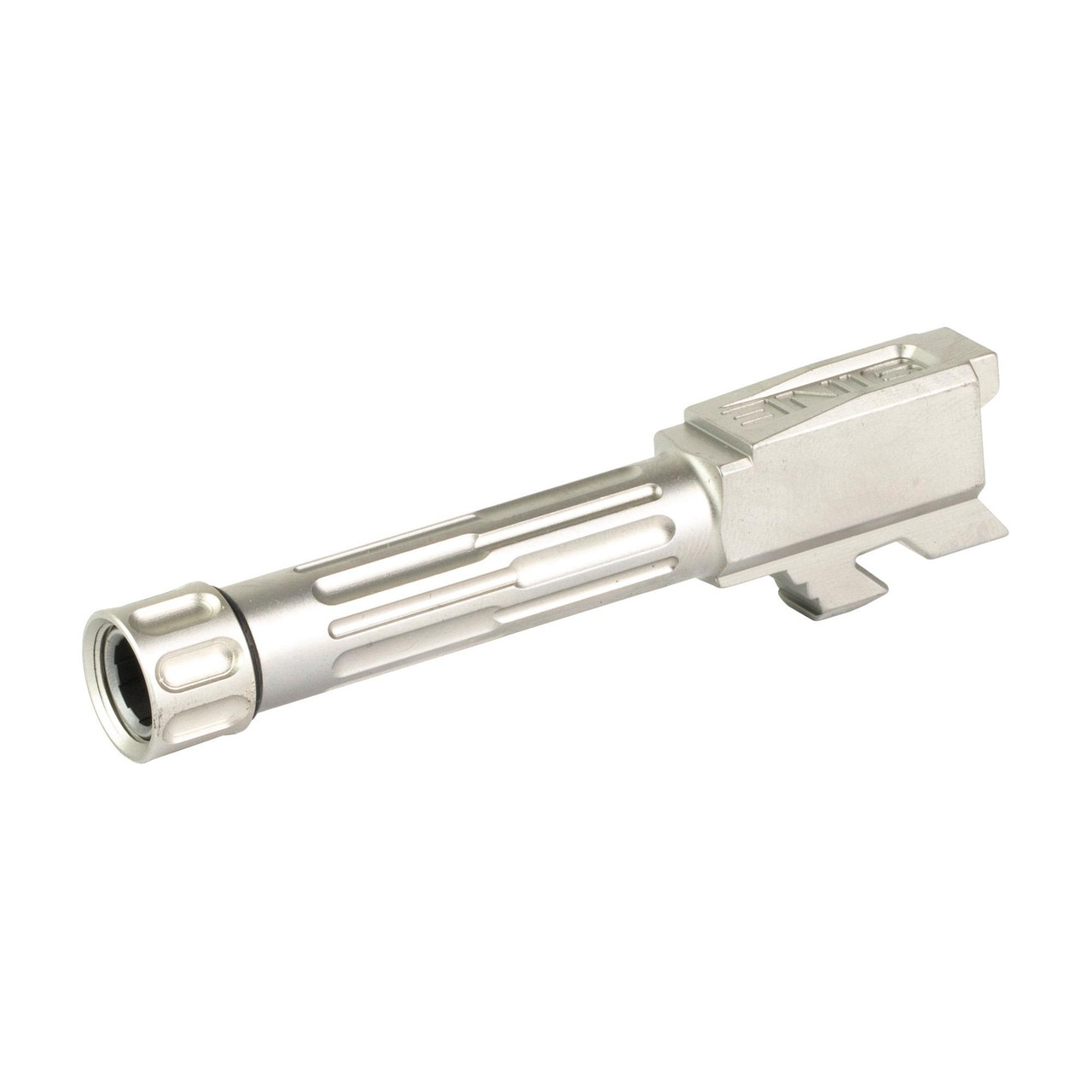 LanTac USA LLC Glock 43 & 43x Upgrade Drop-In Barrel, a match grade 416R stainless steel barrel with a sleek silver finish designed for enhanced accuracy and precision.