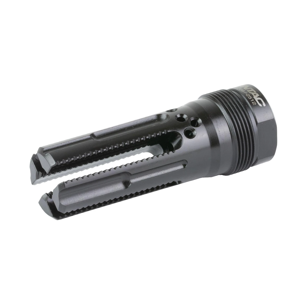 LanTac USA LLC LANTAC Lamprey Flash Hider LAM-556FC-PBL - Precision Engineered Tactical Muzzle Device with Six Ports for Enhanced Shooting Performance, black, cylindrical muzzle device with six ports for recoil reduction and flash suppression.