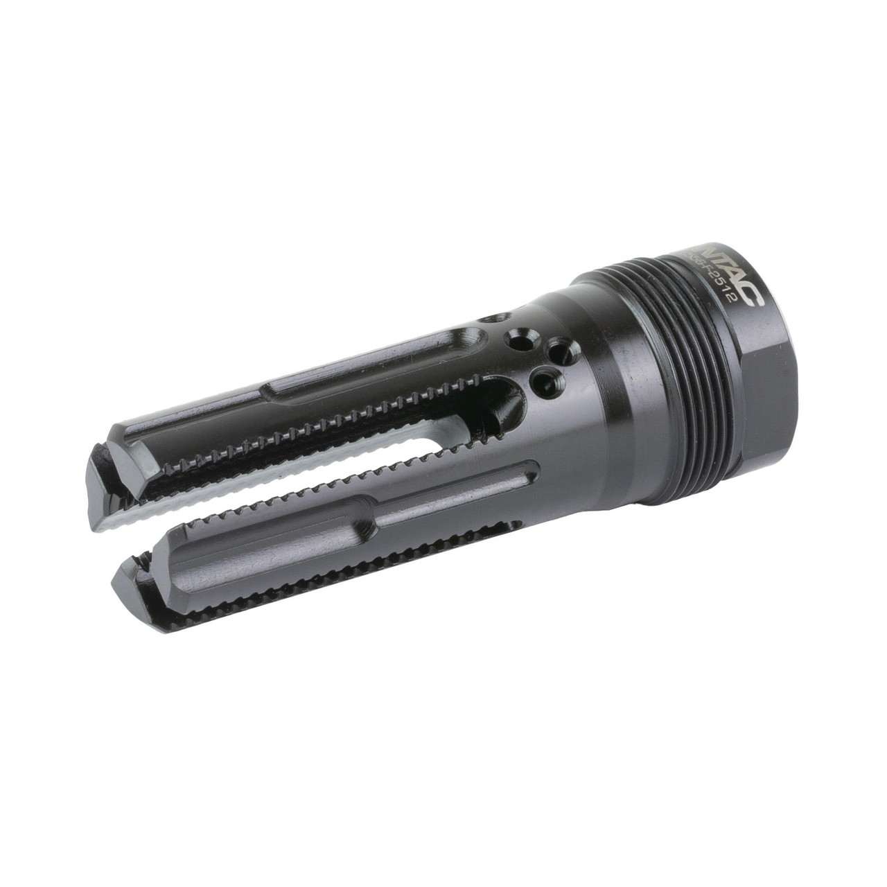 LanTac USA LLC LANTAC Lamprey Flash Hider LAM-556FC-PBL - Precision Engineered Tactical Muzzle Device with Six Ports for Enhanced Shooting Performance, black metal muzzle device with detailed ports for recoil reduction.