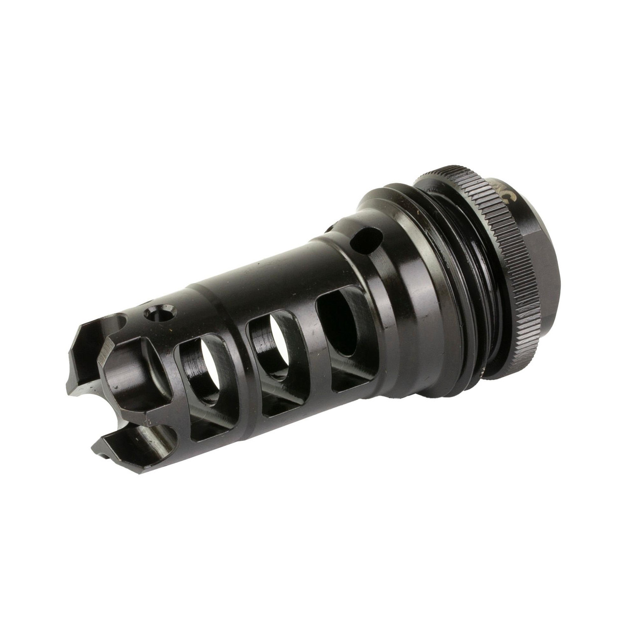 LanTac USA LLC LANTAC Dragon Muzzle Brake DGNAK47B-ASR - Precision Engineering for AK47, black anodized firearm muzzle device with multiple ports for recoil control and muzzle climb reduction.