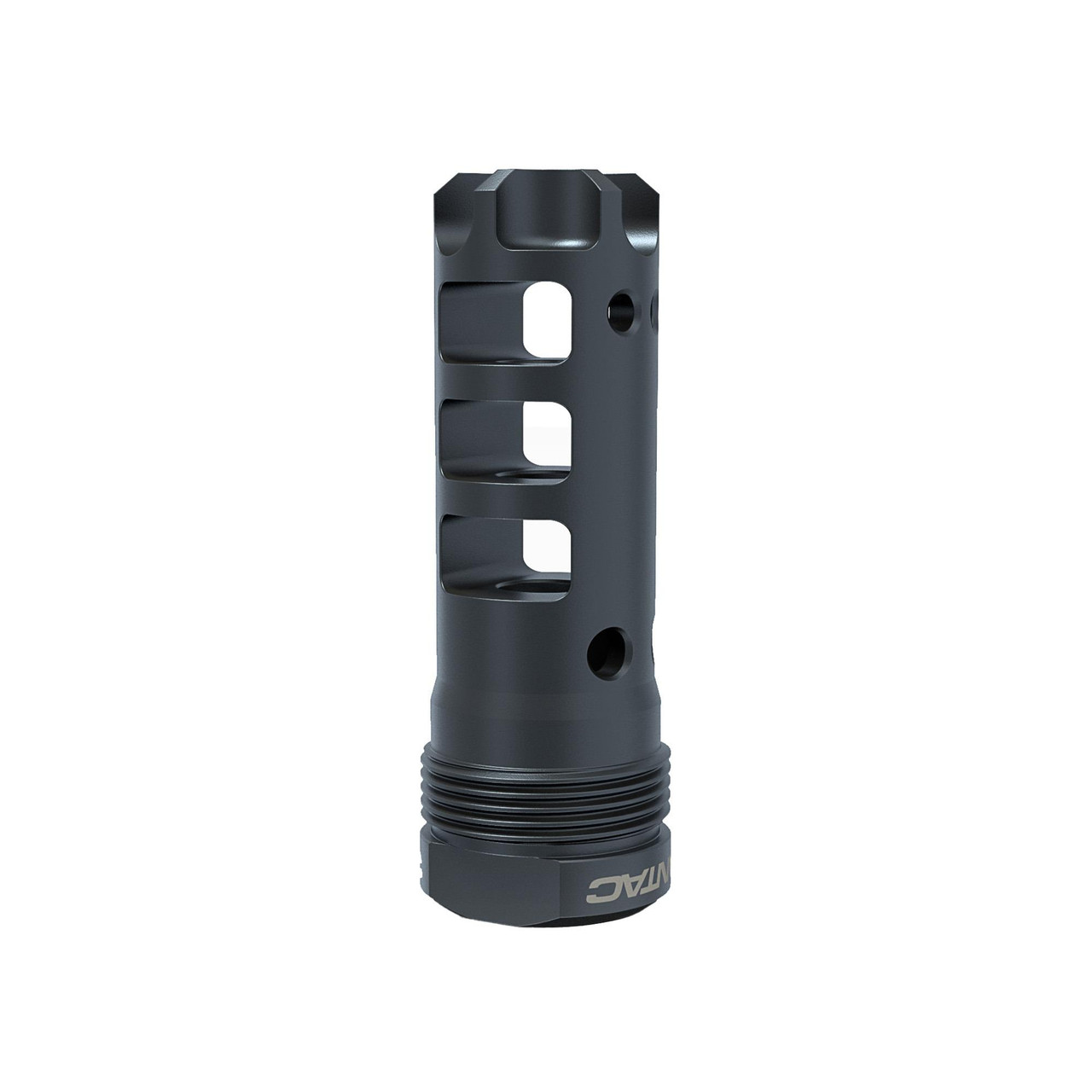 LanTac USA LLC LANTAC Dragon Plan-B Muzzle Brake, black precision firearm accessory with multiple venting slots and energy pulse technology for enhanced shooting performance.
