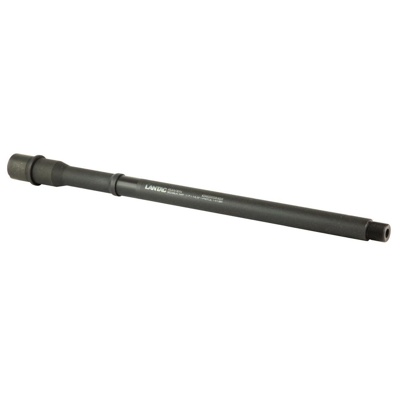 LanTac USA LLC LA00241 Precision Barrel - Pistol Length, 416R Stainless Steel, 1:7 Twist Rate, Enhanced Accuracy & Reliability, image of a black pistol length barrel for firearms.