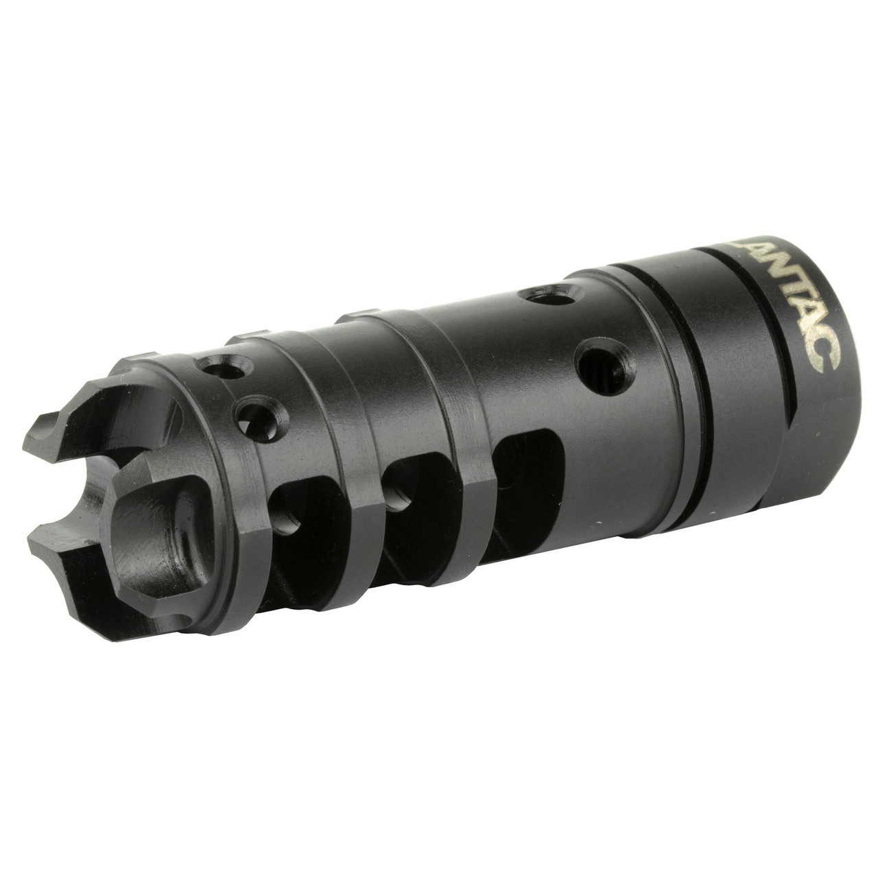 LanTac USA LLC LANTAC DGN762B Muzzle Brake, black anodized recoil control device with vented holes and adjustable features designed to reduce muzzle rise for AR10 and .308 rifles.