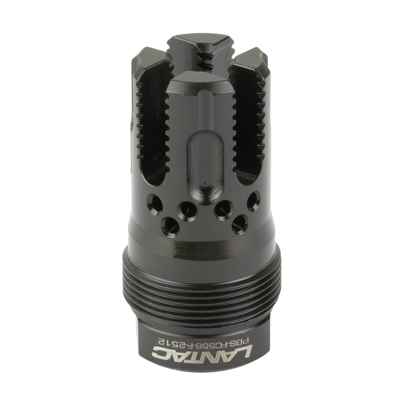 LanTac USA LLC LanTac LAM-556FC-PBS Lamprey Flash Hider - Enhanced Flash Reduction & Accuracy | Muzzle Brake for Precision Shooting, black metal firearm muzzle device.