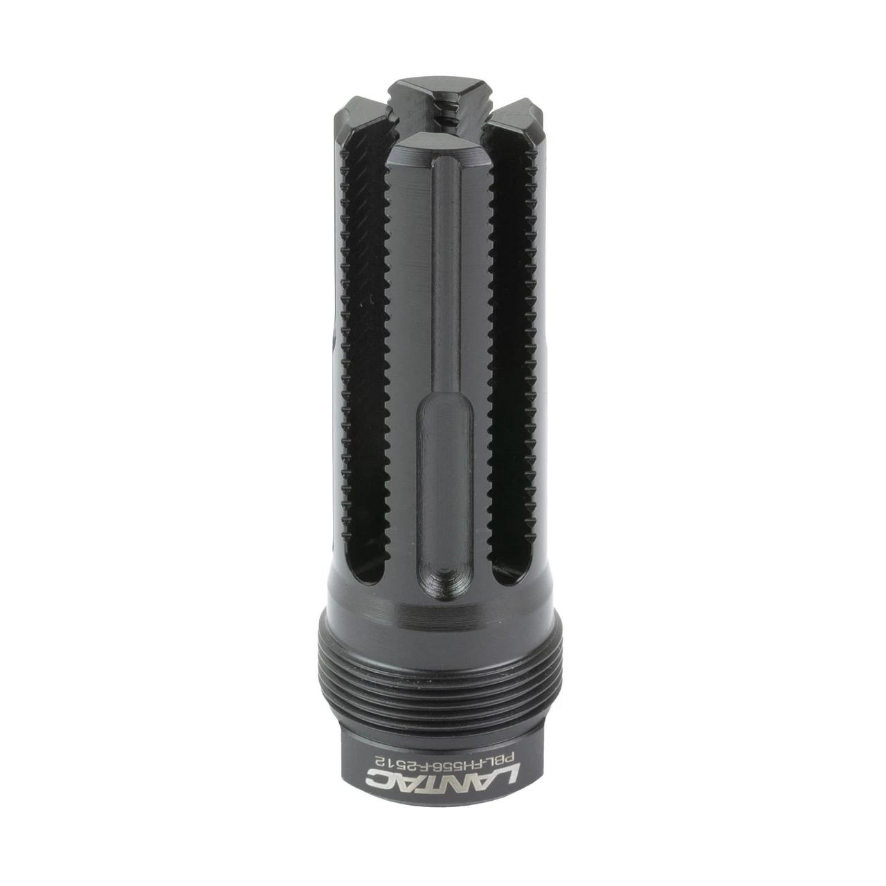 LanTac USA LLC LANTAC USA LLC LAM-556FH-PBL Lamprey Flash Hider – Precision Engineered Muzzle Flash Reduction for Tactical Excellence, black tactical flash hider with multi-port design and threading for firearm muzzle attachment.