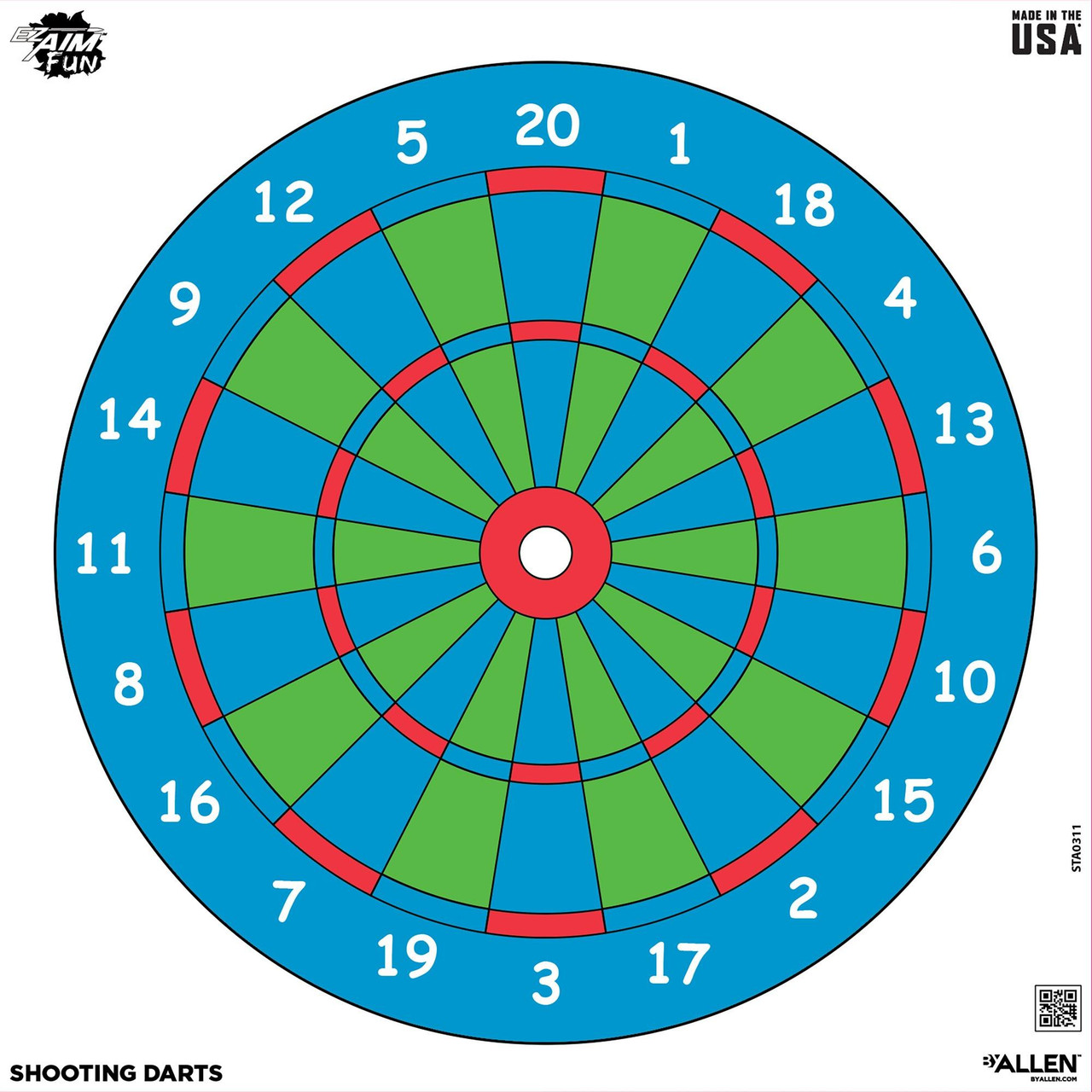 Allen Company 15638 EZ Aim Fun Plinking Targets, colorful 12-inch by 12-inch shooting targets with vibrant blue, green, and red sections designed for competitive and casual shooting practice.