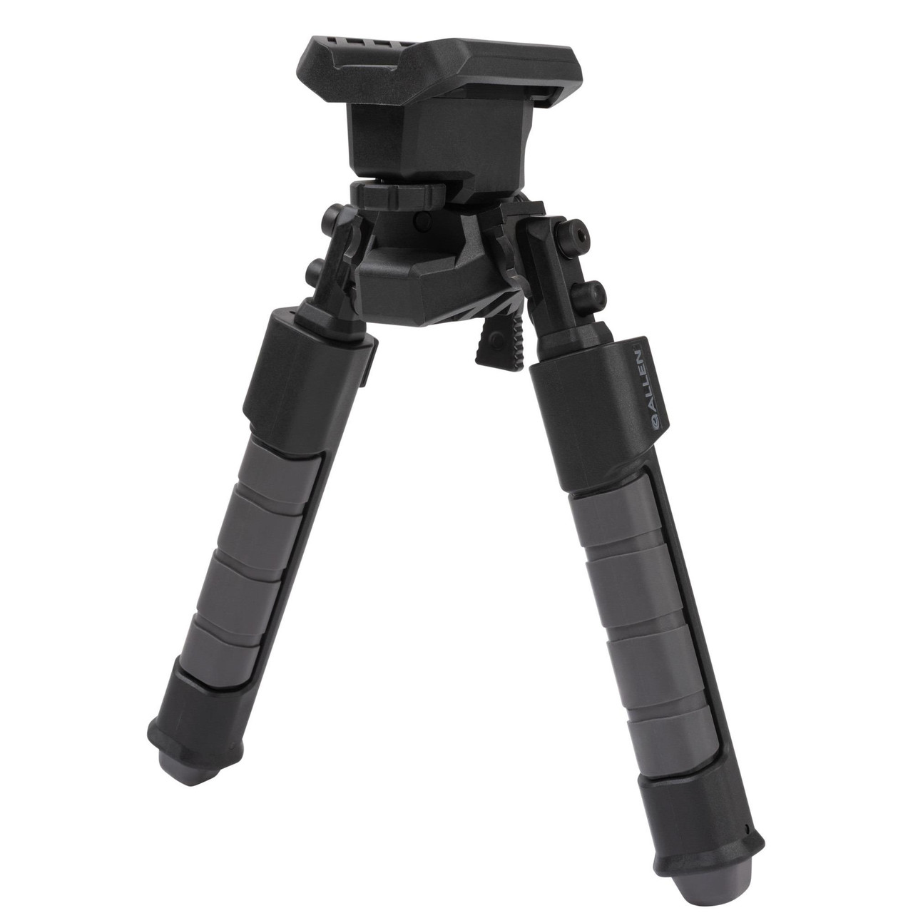 Allen Company Helix 5204 Low-Profile Rifle Bipod - Lightweight Tactical Precision with Adjustable Height & Secure Mount, black folding bipod showing adjustable legs and quick attachment mechanism.