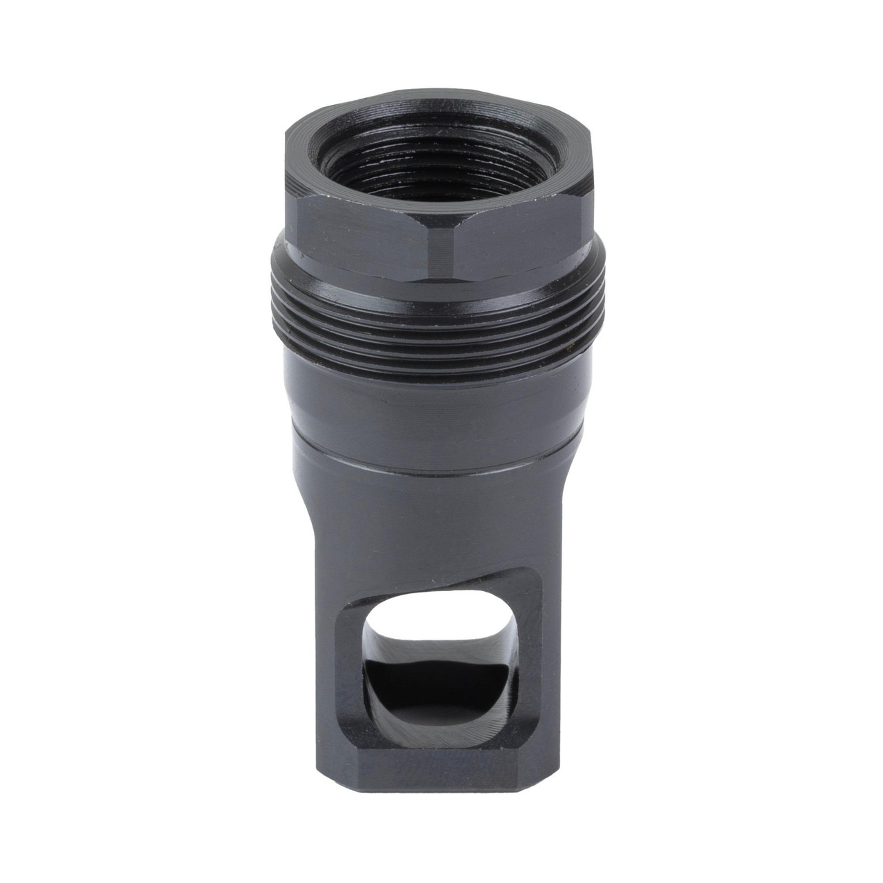 Breek Arms BRK4431 Plan B Echo Muzzle Brake, Compact 30 Cal Recoil Reducer, made in USA, black metal firearm accessory with threaded end for attachment.