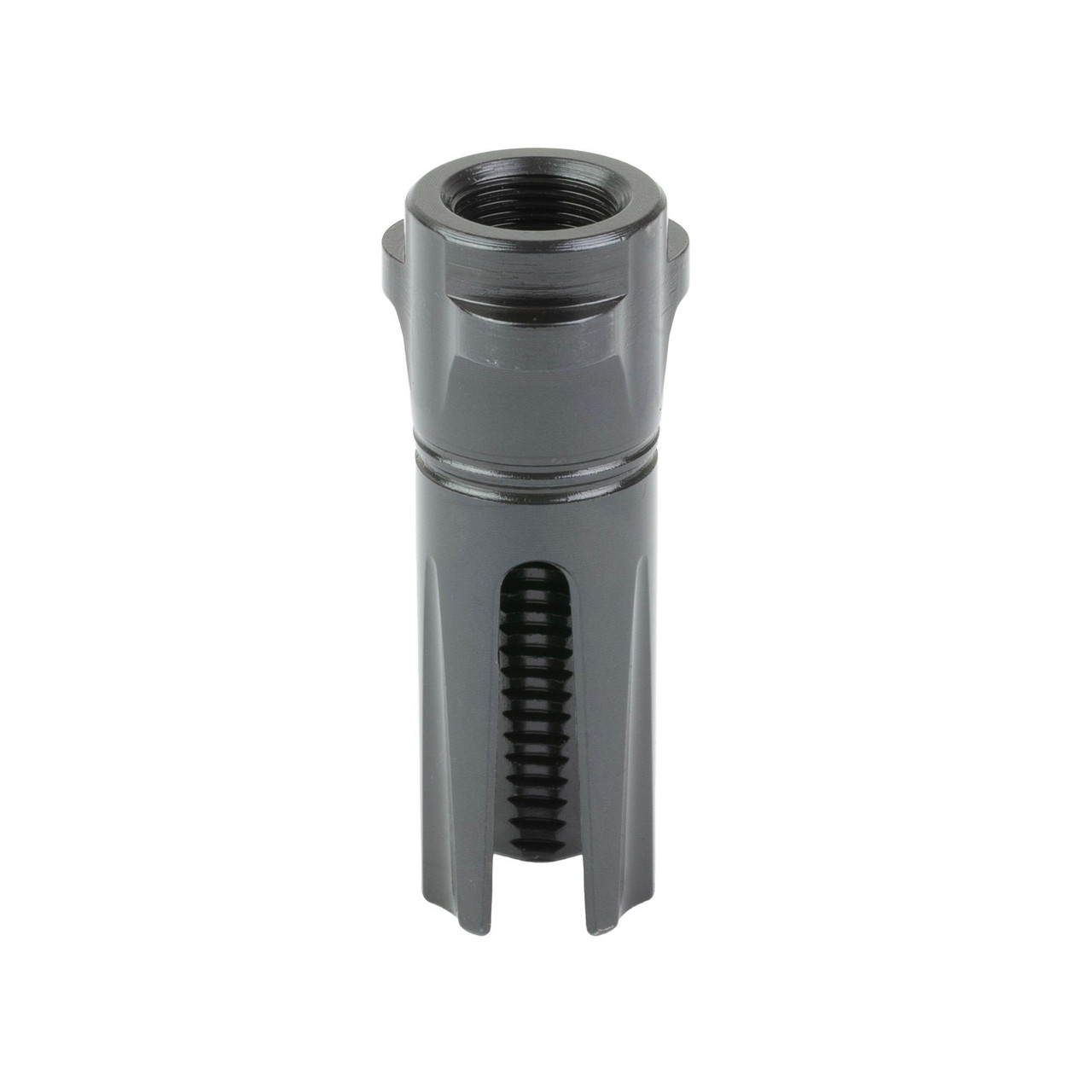 Breek Arms BRK4315 Scorch Flash Hider & Breek-LOK 3QD Suppressor Attachment, firearm suppressor component with a sleek gray finish and threaded end for attachment.