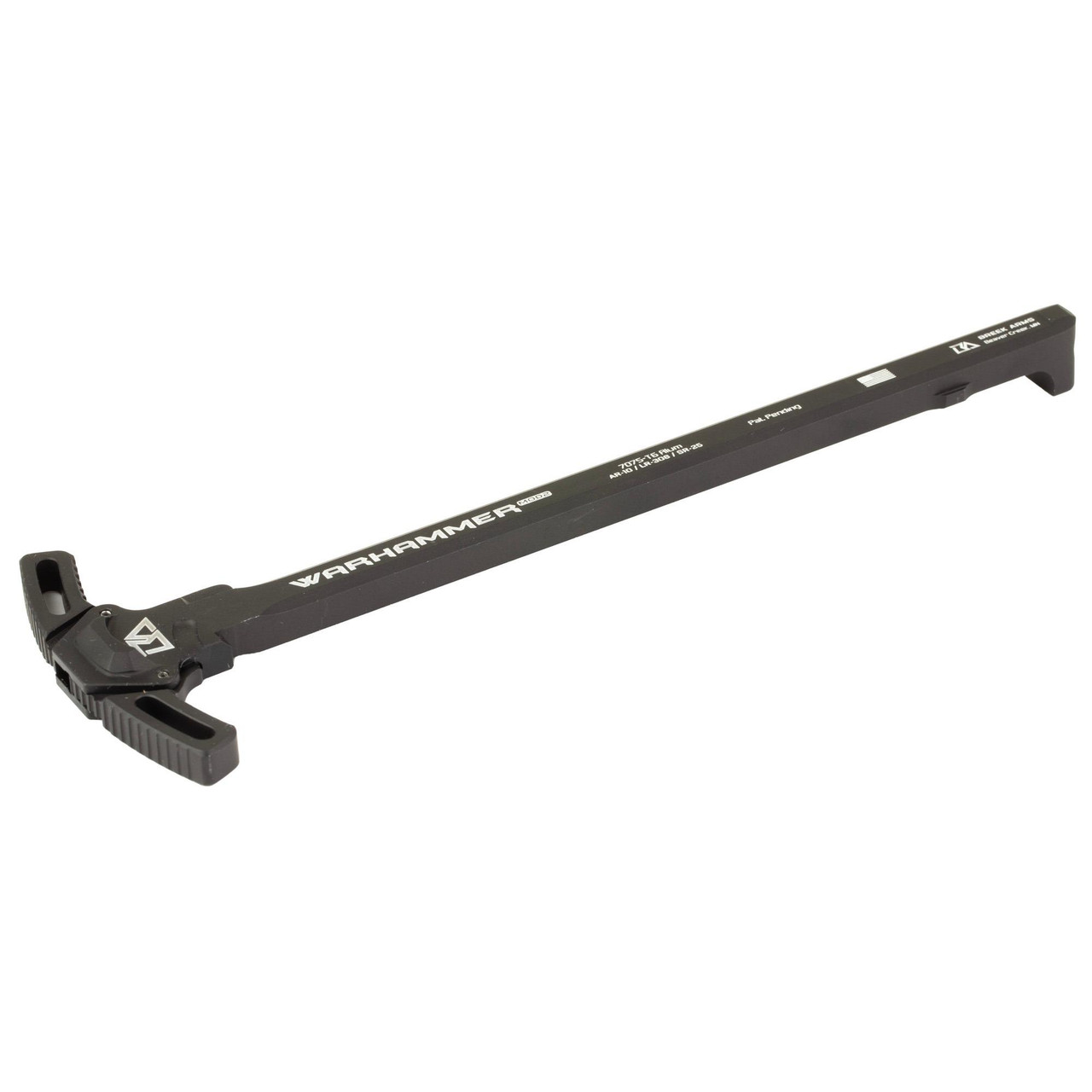 Breek Arms BRK530 WARHAMMER MOD2 Ambidextrous Charging Handle for AR-10 / LR-308, black premium upgrade with oversized release levers, made from durable 7075-T6 aluminum.