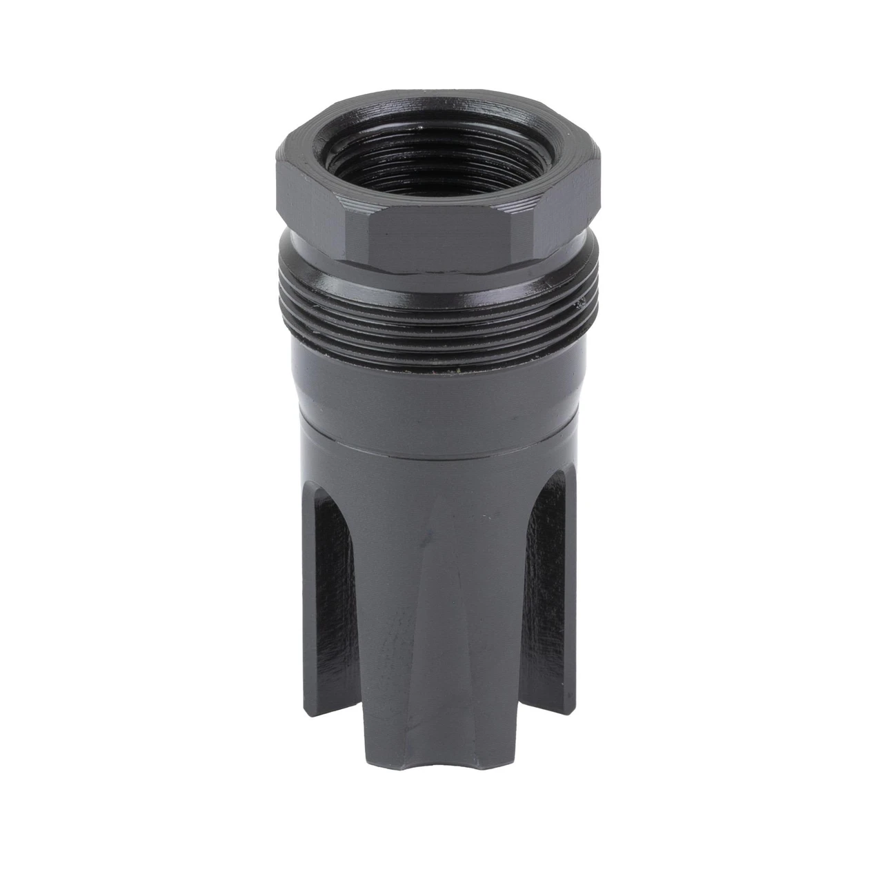 Breek Arms BRK4416 Low-Profile 3-Prong Muzzle Device, lightweight 4140 steel with plan B mounting system, designed for optimal efficiency and flash reduction.