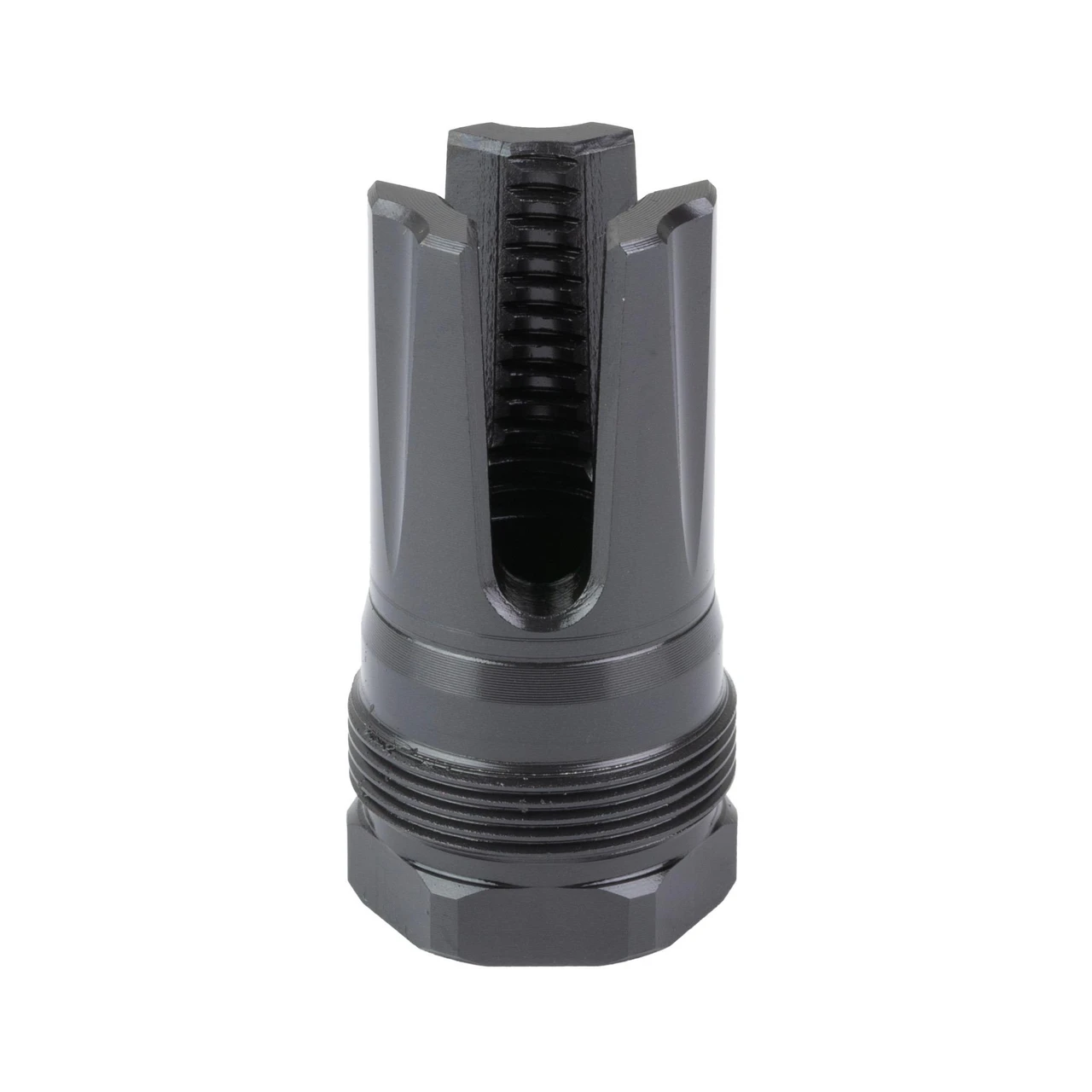 Breek Arms BRK4416 Low-Profile 3-Prong Muzzle Device, black lightweight steel design with three prongs, compatible with Plan B Mounting System for optimal efficiency and flash reduction.