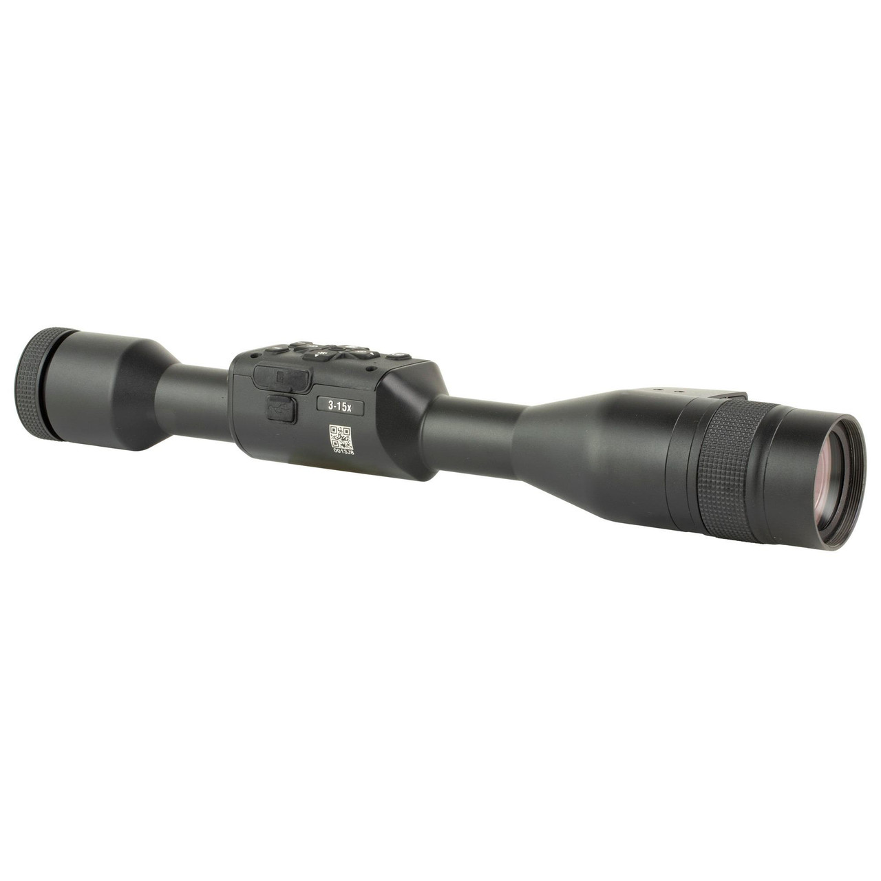 ATN Corp DGWSXS3155LRF Digital Day & Night 4K Scope with Laser Range Finder - 3-15X Magnification, black rifle scope with adjustable zoom and built-in laser range finder.