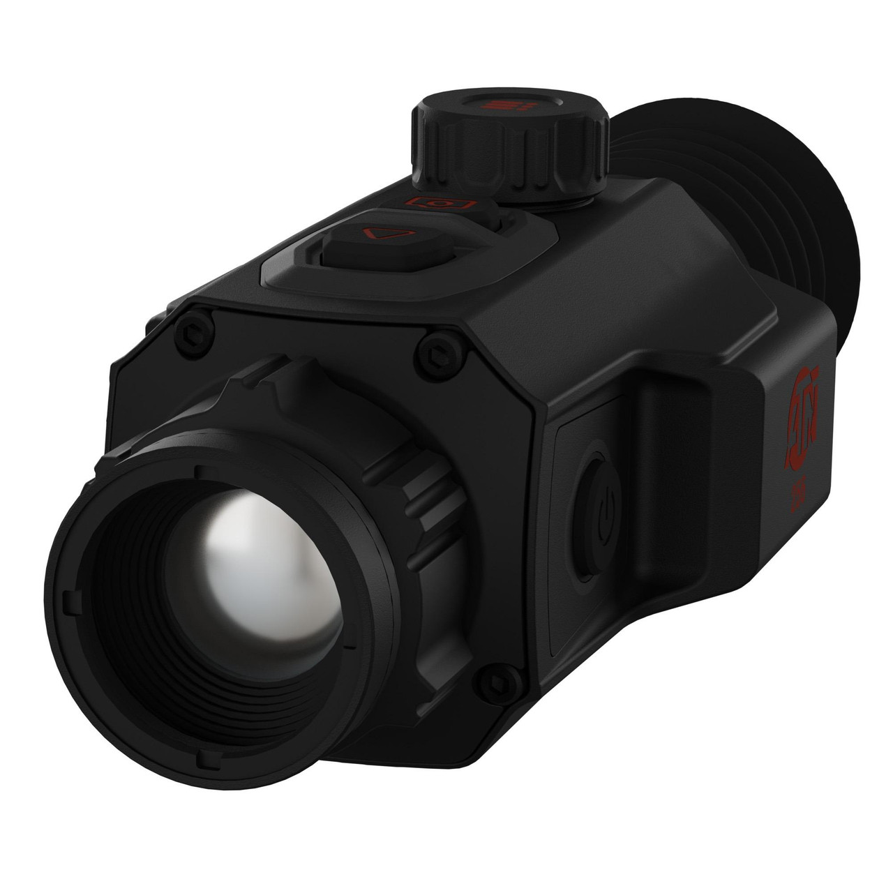 ATN Corp TIWST6M215 Thermal Imaging Sensor - Advanced Detection with SharpIR AI Technology for Tactical Excellence, detailed close-up view of the black thermal imaging sensor device with lens, control buttons, and red accents.