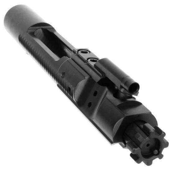 TacFire 5.56 NATO Bolt Carrier Group - Premium QPQ Nitride BCG for AR-15, black metal firearm part with detailed machining and a cylindrical design.