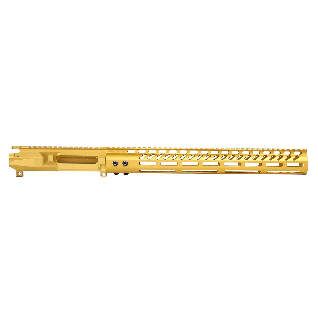 Guntec USA GT-UPPER-SET-GOLD-15MLK AR-15 Stripped Billet Upper Receiver &amp; 15" Ultralight Series M-LOK Handguard Combo Set (Anodized Gold))