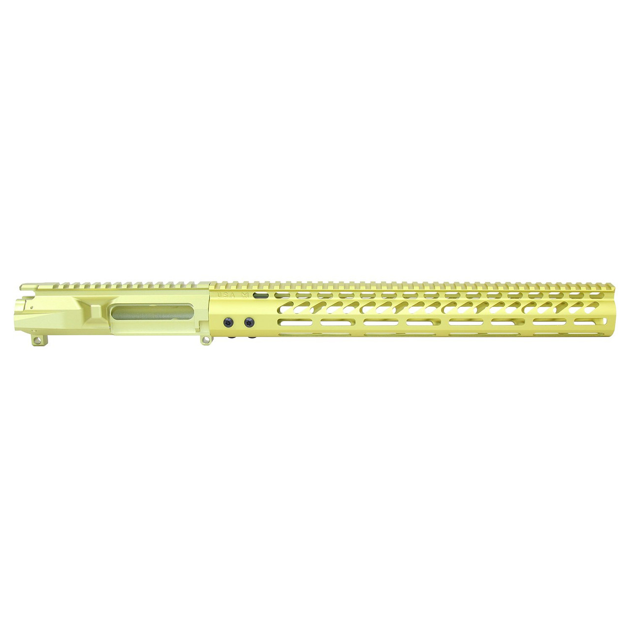 Guntec USA GT-UPPER-SET-NY-15MLK AR-15 Stripped Billet Upper Receiver &amp; 15" Ultralight Series M-LOK Handguard Combo Set (Anodized Neon Yellow)