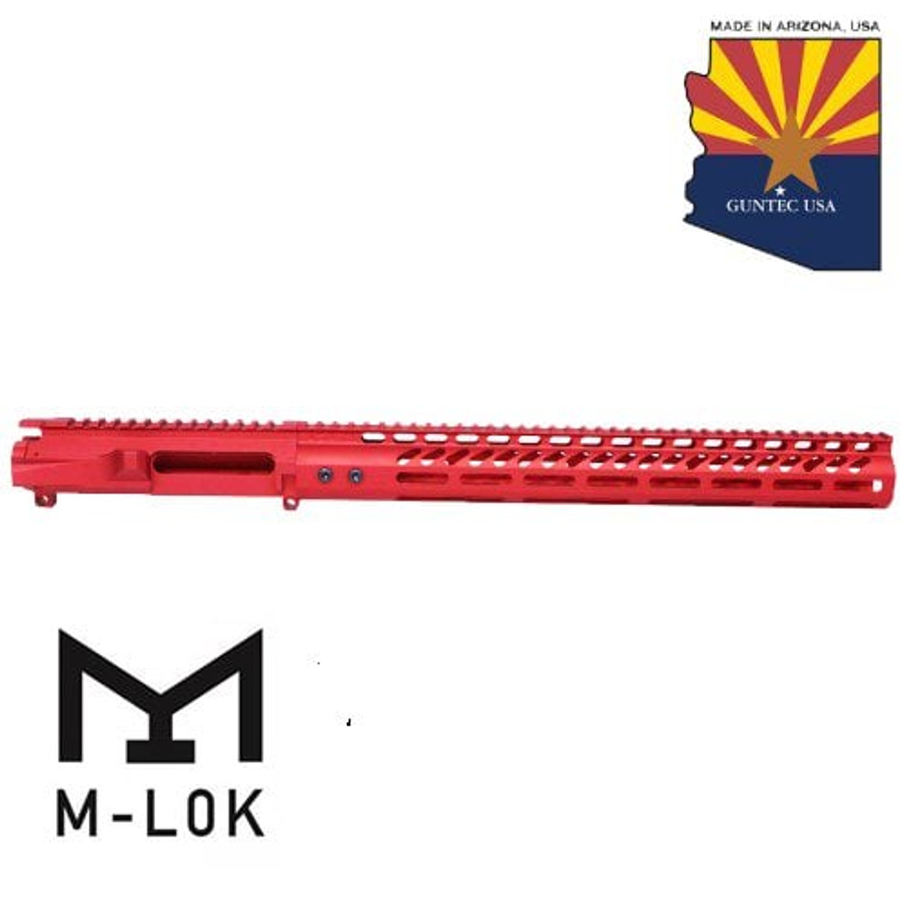 Guntec USA GT-UPPER-SET-RED-15MLK AR-15 Stripped Billet Upper Receiver 15" Ultralight Series M-LOK Handguard Combo Set (Anodized Red)