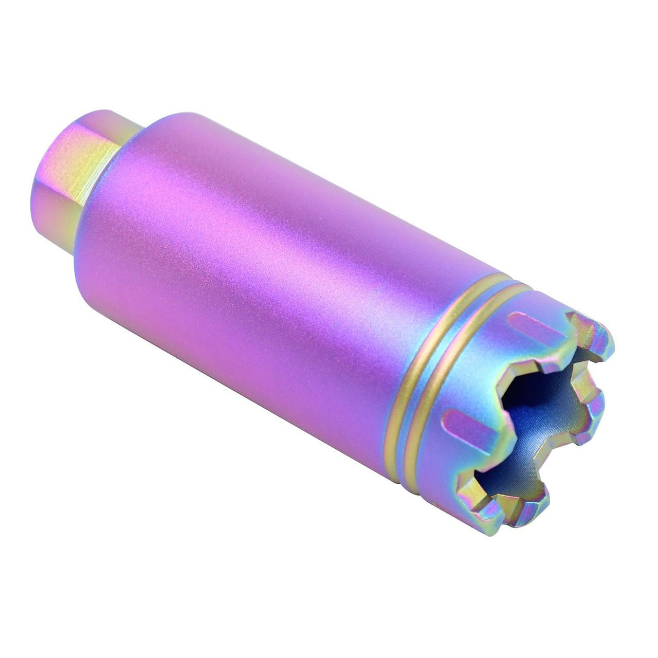 Guntec USA CONE-FH-S-C-RPVD Guntec USA CONE-FH-S-C-RPVD 223/5.56 Rifle Slim Line 'Trident' Flash Can With Glass Breaker (Rainbow PVD Coated) CONE-FH-S-C-RPVD
