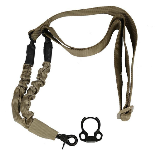  Guntec USA 1POINT-T-DELUXE-EGG One Point Bungee Sling With QD Snap Hook &amp; QD Ambi Bolt On Sling Adapter Combo Kit (Tan) 
