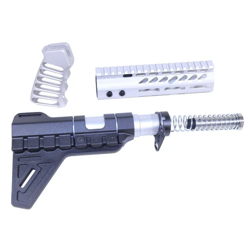 Guntec USA AR-PISTOL-SET-MLK-PB-CLEAR Guntec USA AR-PISTOL-SET-MLK-PB-CLEAR 223/5.56 Rifle Pistol Furniture Set W/Micro Breach Pistol Brace (Anodized Clear) AR-PISTOL-SET-MLK-PB-CLEAR