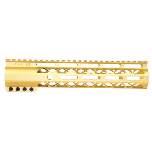  Guntec USA GT-10ALC-GOLD 10" AIR-LOK Series M-LOK Compression Free Floating Handguard With Monolithic Top Rail (Anodized Gold) 