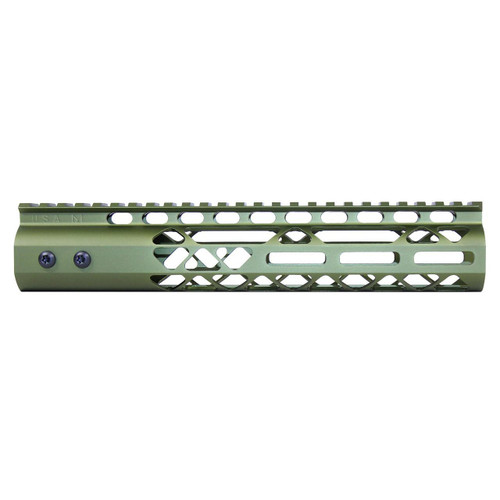  Guntec USA GT-10MLK-AL-GREEN 10" Air Lite M-LOK Free Floating Handguard With Monolithic Top Rail (Anodized Green) 