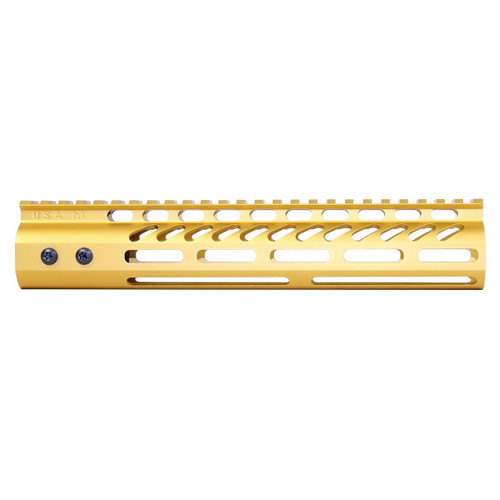  Guntec USA GT-10MLK-GOLD 10" Ultra Lightweight Thin M-LOK System Free Floating Handguard With Monolithic Top Rail (Anodized Gold) 