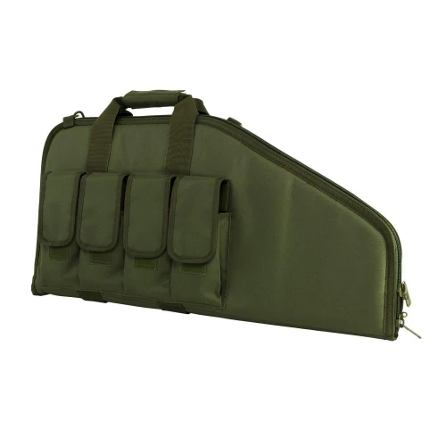 NcStar NcSTAR CVCP2961G 28 inch padded lockable subgun rifle gun case with mag pouches, olive green padded carrying case with multiple exterior pouches for accessories.