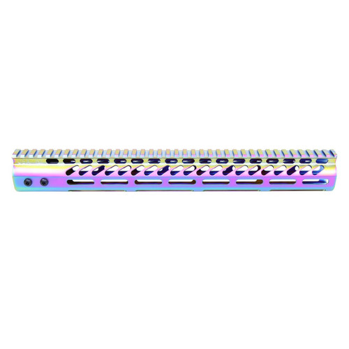  Guntec USA GT-15MLK-M-RPVD 15" Ultra Lightweight Thin M-LOK Free Floating Handguard With Monolithic Top Rail (Matte Rainbow PVD Coated) 