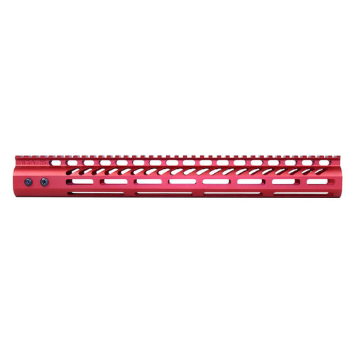 Guntec USA GT-15MLK-RED Guntec USA GT-15MLK-RED 15" Ultra Lightweight Thin M-LOK System Free Floating Handguard With Monolithic Top Rail (Anodized Red) GT-15MLK-RED