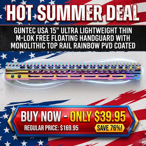Guntec USA GT-15MLK-RPVD Guntec USA GT-15MLK-RPVD 15" Ultra Lightweight Thin M-LOK Free Floating Handguard With Monolithic Top Rail (Rainbow PVD Coated) GT-15MLK-RPVD