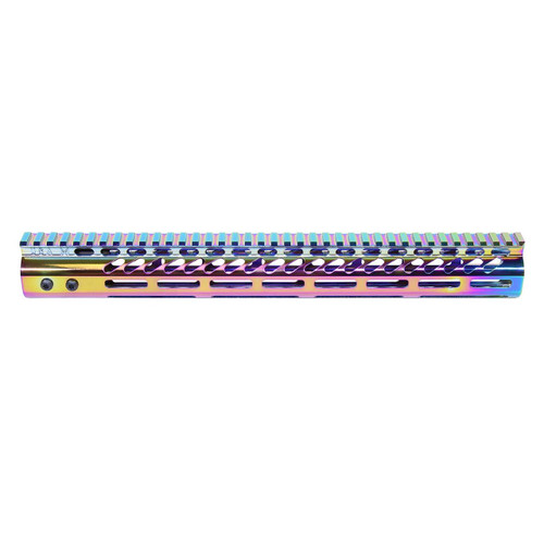  Guntec USA GT-15MLK-RPVD 15" Ultra Lightweight Thin M-LOK Free Floating Handguard With Monolithic Top Rail (Rainbow PVD Coated) 